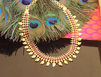 Kerala style gold plated ruby mango necklace 1
