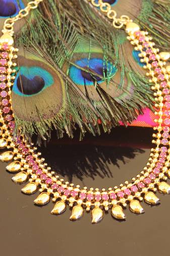 Kerala style gold plated ruby mango necklace