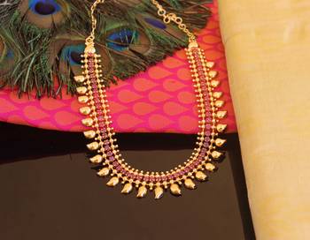 Kerala style gold plated ruby mango necklace 2