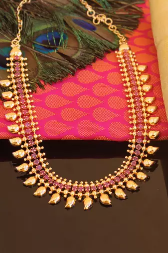 Kerala style gold plated ruby mango necklace