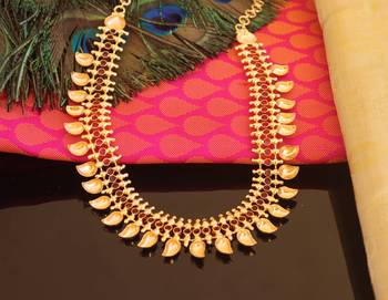 Kerala style gold plated ruby mango necklace 3