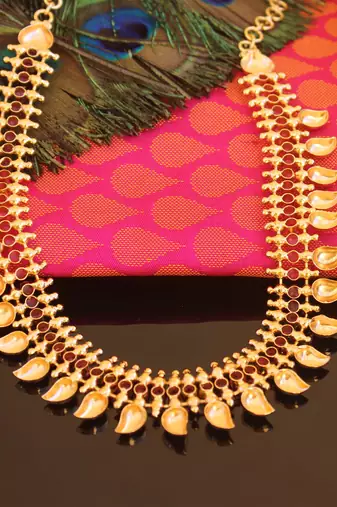 Kerala style gold plated ruby mango necklace