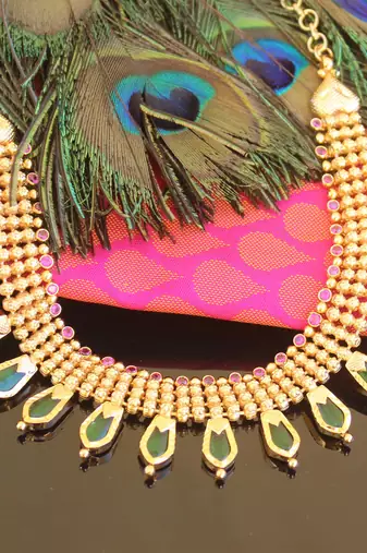 Kerala traditional gold plated palakka nagapadam necklace