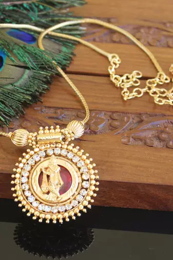 Kerala style gold plated krishna palakka necklace
