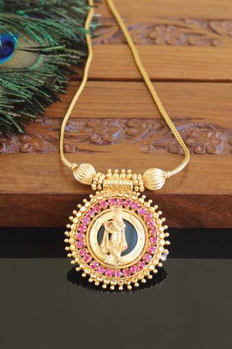 Kerala style gold plated krishna palakka necklace