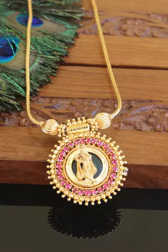 Kerala style gold plated krishna palakka necklace