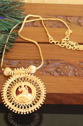 Kerala style gold plated lakshmi palakka necklace