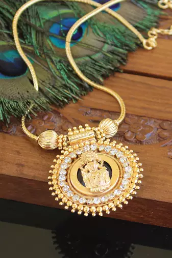 Kerala style gold plated lakshmi palakka necklace