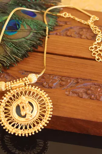 Kerala traditional gold plated krishna palakka necklace