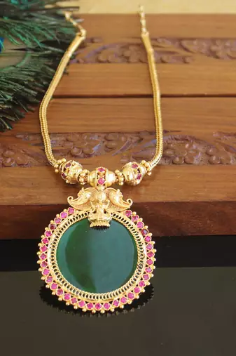 Kerala style gold plated temple palakka necklace