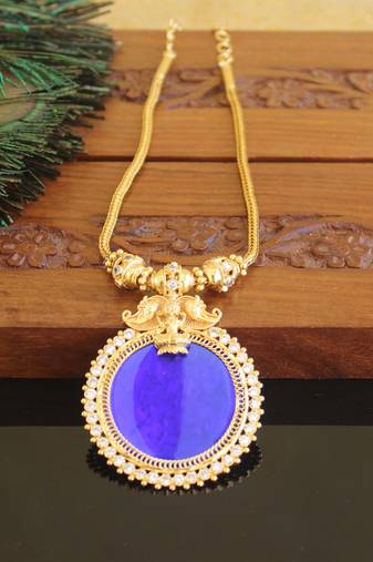Kerala style gold plated temple palakka necklace