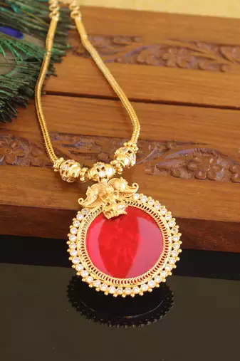 Kerala style gold plated temple palakka necklace