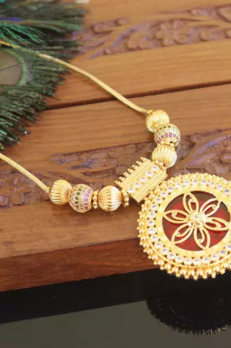 Kerala style gold plated palakka necklace