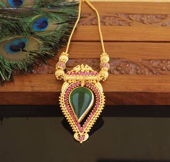 Kerala traditional gold plated palakka ruby peacock necklace 2