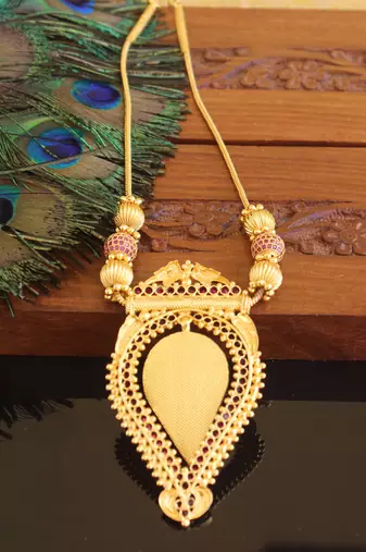 Kerala traditional gold plated palakka ruby peacock necklace
