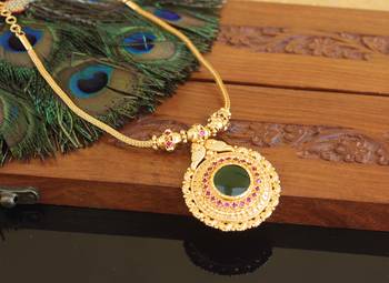 Kerala traditional gold plated palakka peacock necklace 1