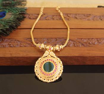 Kerala traditional gold plated palakka peacock necklace 2