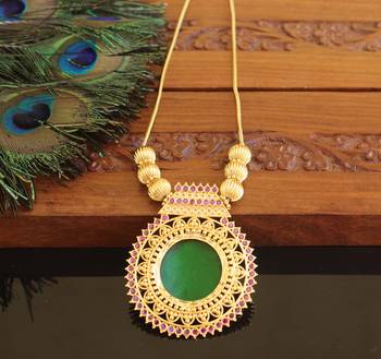 Kerala traditional gold plated palakka ruby necklace 1