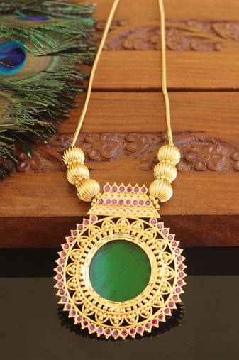 Kerala traditional gold plated palakka ruby necklace