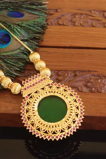 Kerala traditional gold plated palakka ruby necklace