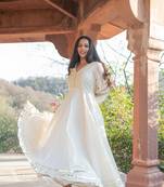 BEIGE CHANDERI GOTA GOWN DRESS