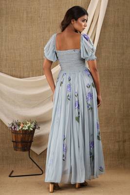 GREY HAND PAINT CHIFFON GOWN DRESS 5