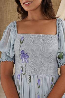 GREY HAND PAINT CHIFFON GOWN DRESS 6