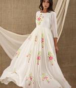 WHITE HAND PAINT CHIFFON GOWN DRESS