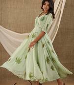 OLIVE HAND PAINT CHIFFON GOWN DRESS