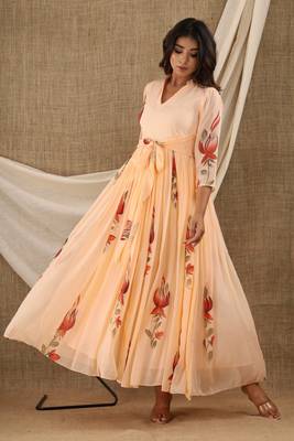 PEACH HAND PAINT CHIFFON GOWN DRESS 1