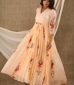 PEACH HAND PAINT CHIFFON GOWN DRESS
