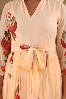 PEACH HAND PAINT CHIFFON GOWN DRESS 3