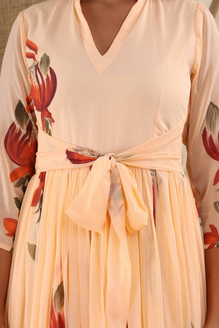 PEACH HAND PAINT CHIFFON GOWN DRESS