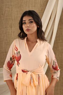 PEACH HAND PAINT CHIFFON GOWN DRESS 4