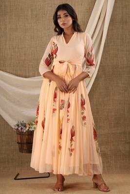 PEACH HAND PAINT CHIFFON GOWN DRESS 7