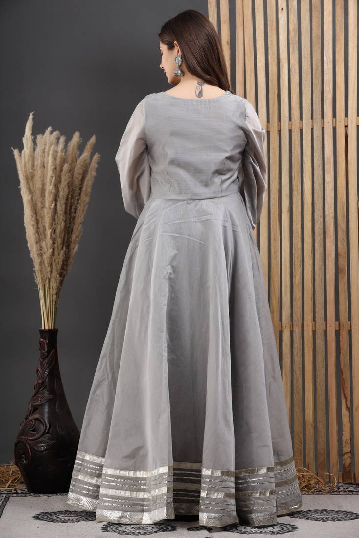 GREY CHANDERI GOTA GOWN DRESS