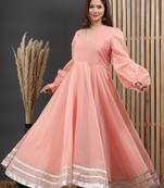 PEACH CHANDERI GOTA GOWN DRESS