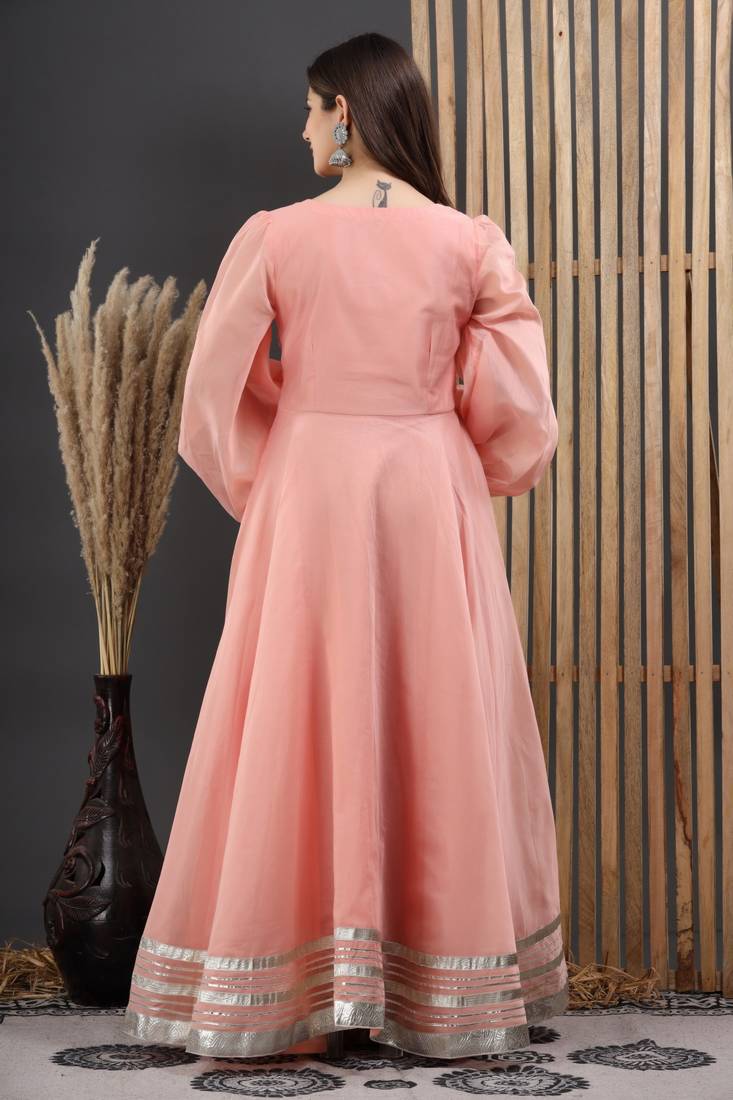 PEACH CHANDERI GOTA GOWN DRESS