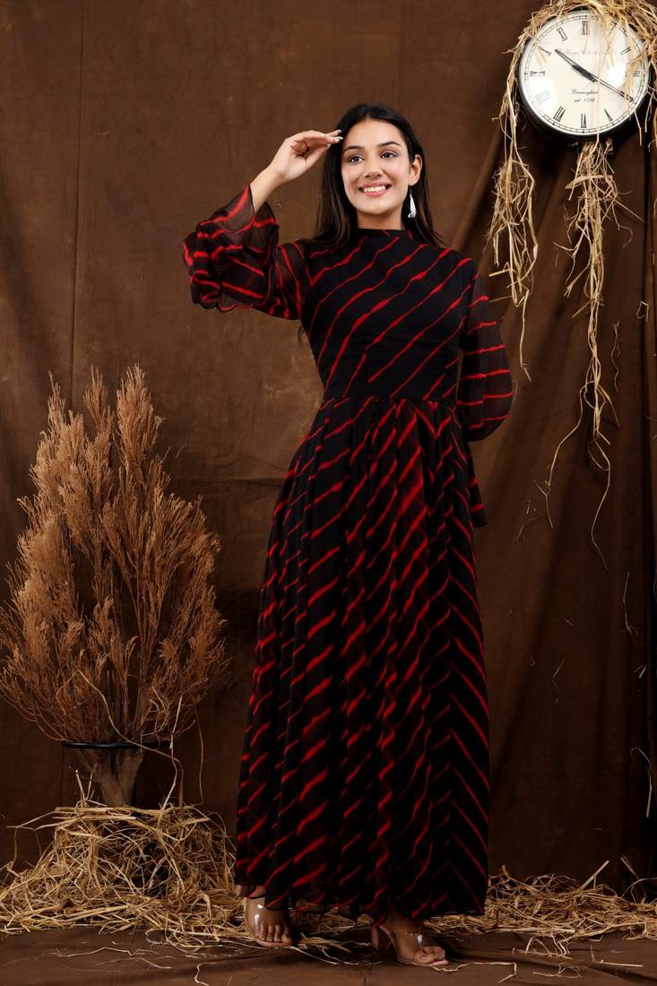 BLACK LEHERIYA GOWN DRESS