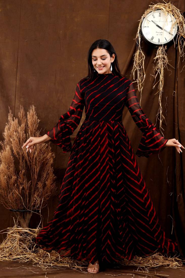 BLACK LEHERIYA GOWN DRESS