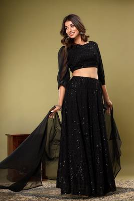 EMBROIDERED LEHENGA WITH STITCHED BLOUSE AND DUPATTA 1