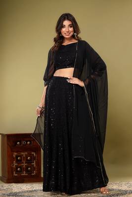 EMBROIDERED LEHENGA WITH STITCHED BLOUSE AND DUPATTA 2