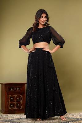 EMBROIDERED LEHENGA WITH STITCHED BLOUSE AND DUPATTA 3