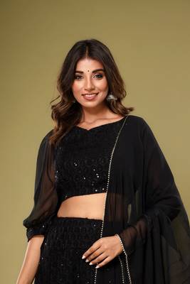 EMBROIDERED LEHENGA WITH STITCHED BLOUSE AND DUPATTA 5
