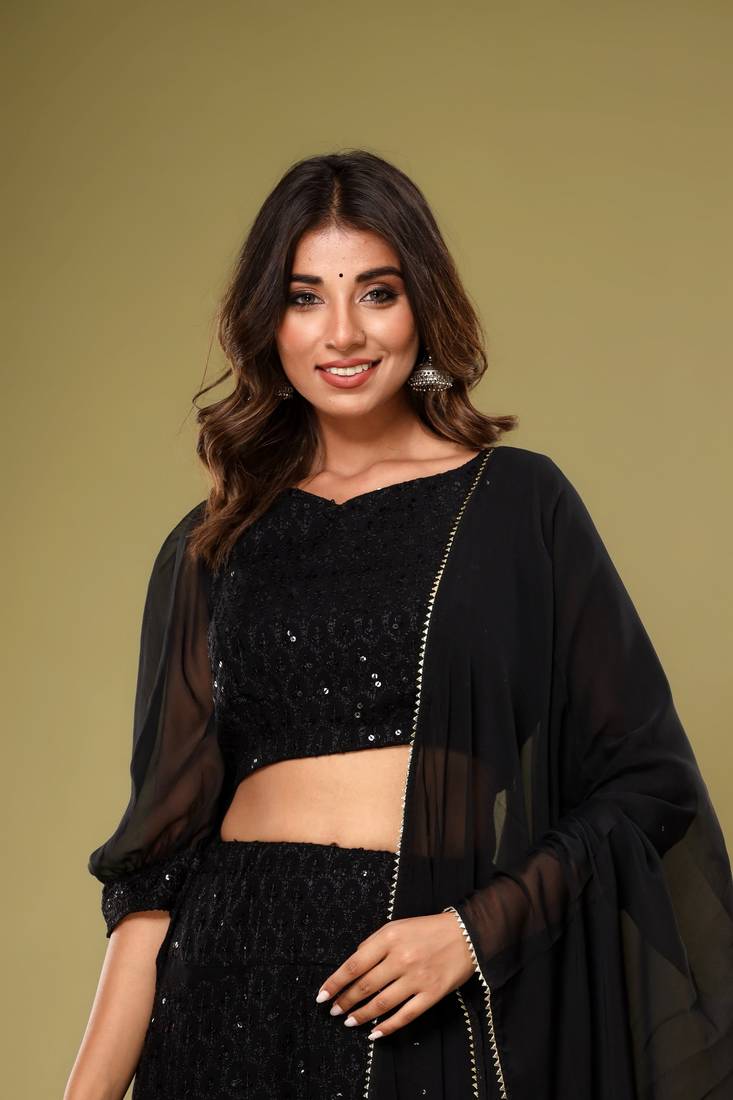 EMBROIDERED LEHENGA WITH STITCHED BLOUSE AND DUPATTA