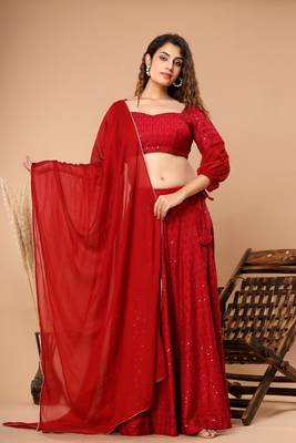 EMBROIDERED LEHENGA WITH STITCHED BLOUSE AND DUPATTA 1