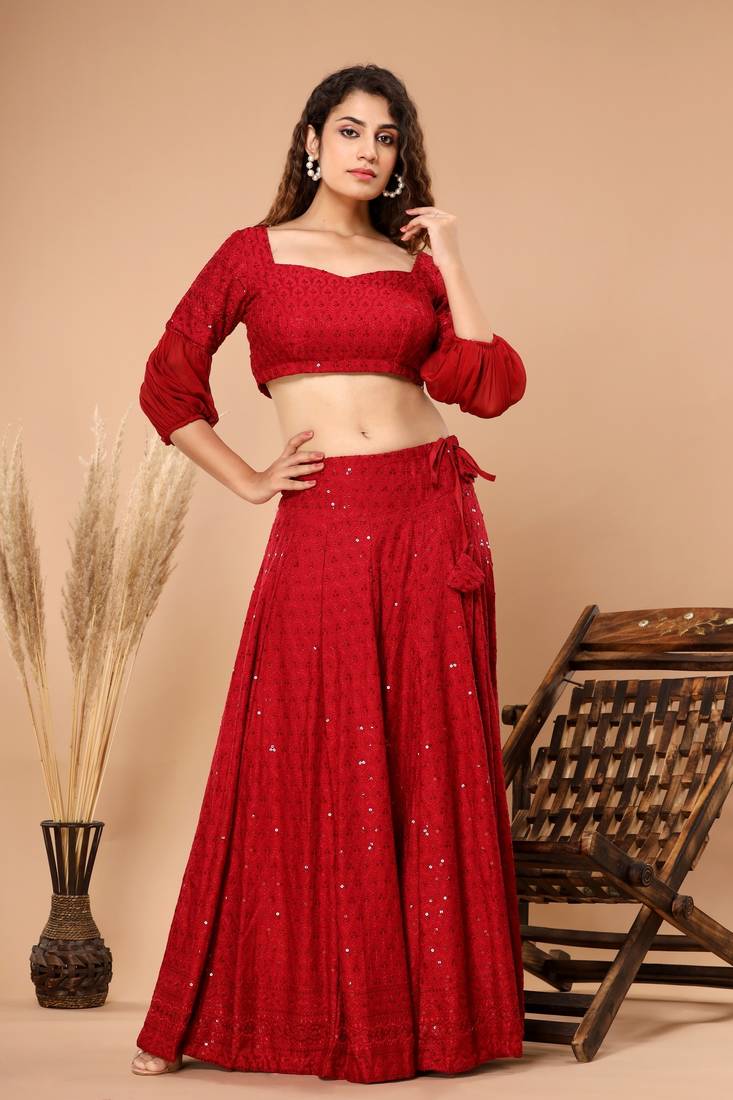 EMBROIDERED LEHENGA WITH STITCHED BLOUSE AND DUPATTA