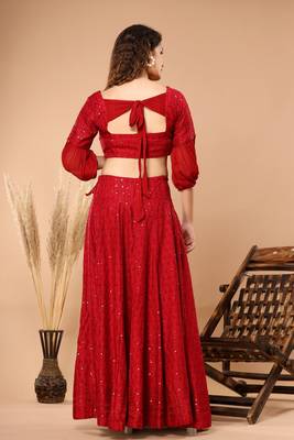 EMBROIDERED LEHENGA WITH STITCHED BLOUSE AND DUPATTA 3