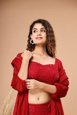 EMBROIDERED LEHENGA WITH STITCHED BLOUSE AND DUPATTA 4