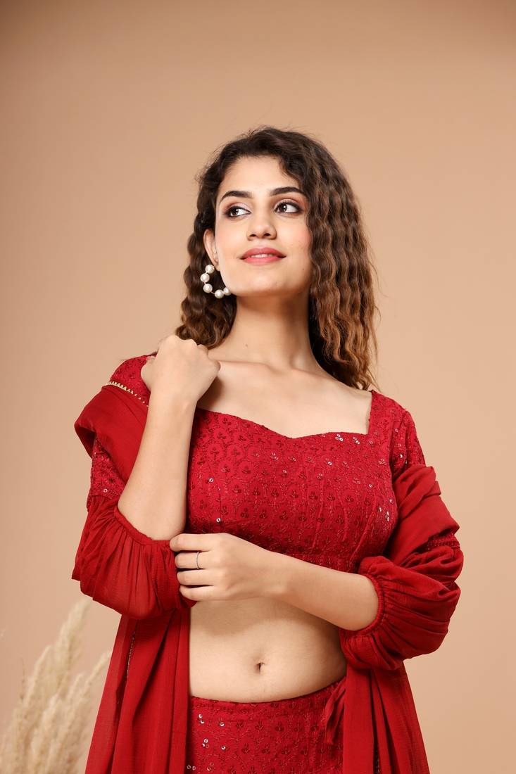 EMBROIDERED LEHENGA WITH STITCHED BLOUSE AND DUPATTA